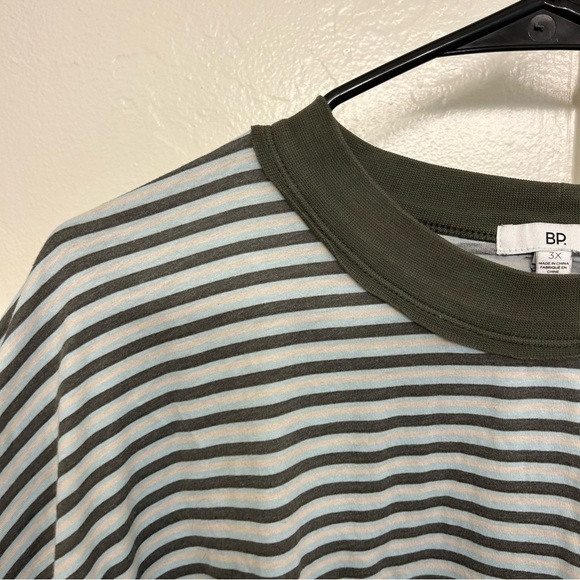 BP. Olive Green Stripe Oversized Long Sleeve Shirt 3XL Organic Cotton Pullover - Picture 4 of 8